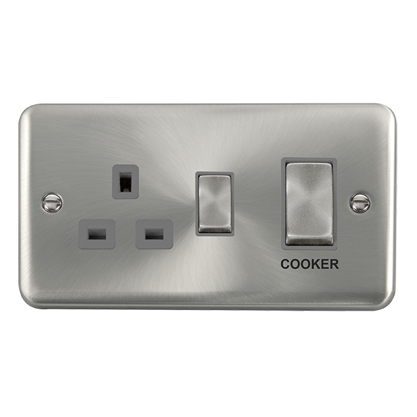 Click Deco Plus Satin Chrome 45A Double Pole Switch with 13A Double Pole Switched Socket Outlet DPSC504GY