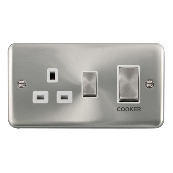 Click Deco Plus Satin Chrome 45A Double Pole Switch with 13A Double Pole Switched Socket Outlet DPSC504WH
