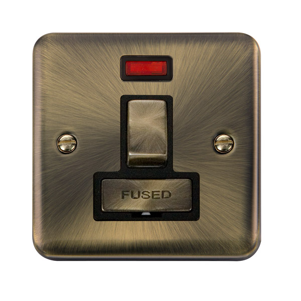 Click Deco Plus Antique Brass Switched Fused Spur with Neon DPAB752BK