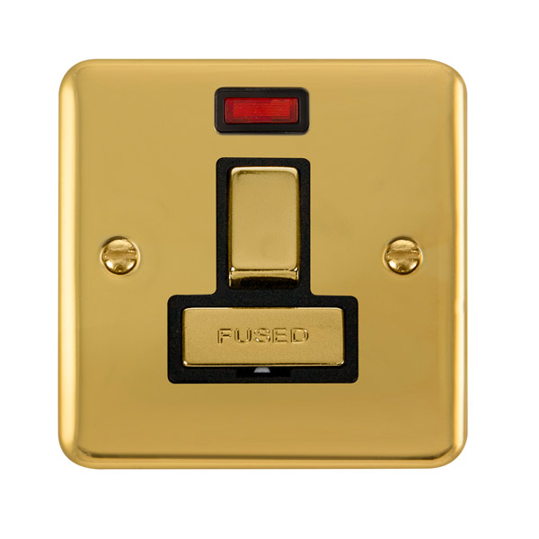 Click Deco Plus Polished Brass Switched Fused Spur with Neon DPBR752BK