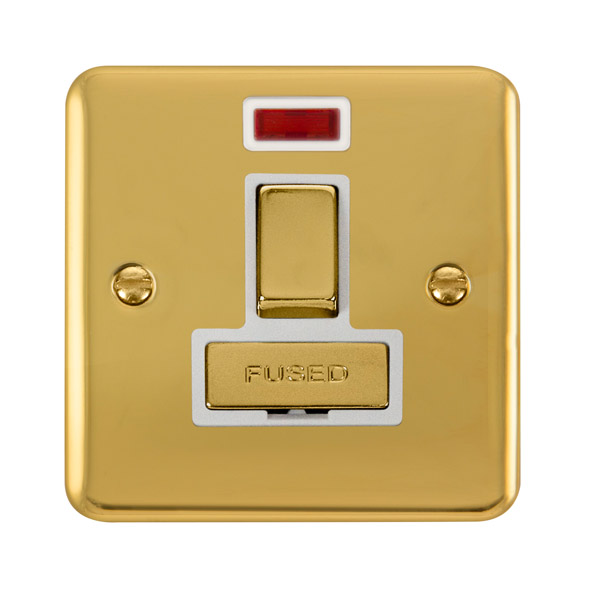 Click Deco Plus Polished Brass Switched Fused Spur with Neon DPBR752WH