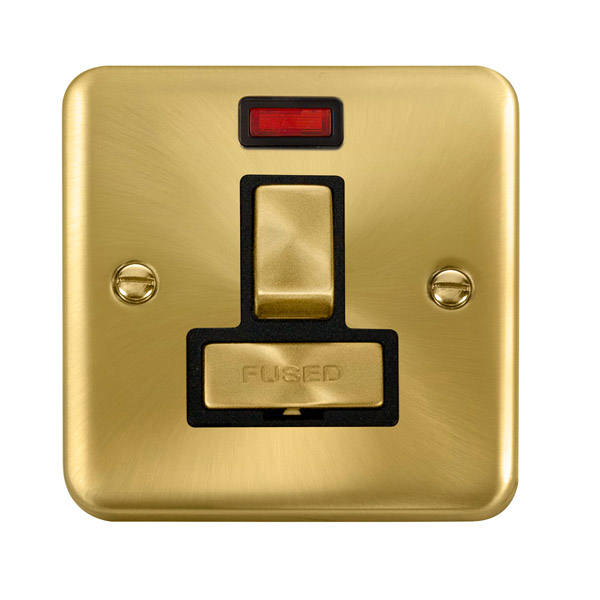 Click Deco Plus Satin Brass Switched Fused Spur with Neon DPSB752BK