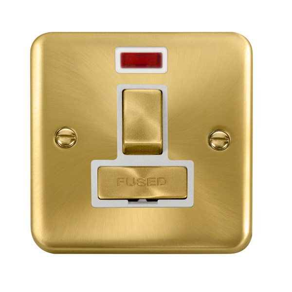Click Deco Plus Satin Brass Switched Fused Spur with Neon DPSB752WH
