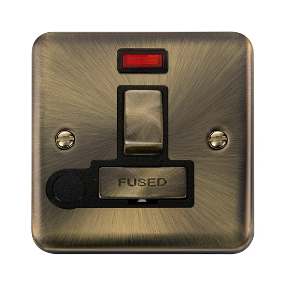 Click Deco Plus Antique Brass Switched Fused Spur with Neon and Flex Outlet DPAB552BK