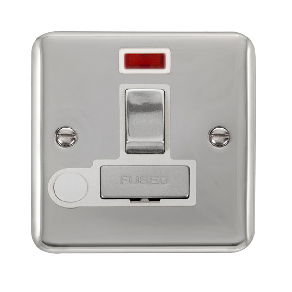 Click Deco Plus Polished Chrome Switched Fused Spur with Neon and Flex Outlet DPCH552WH
