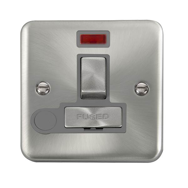 Click Deco Plus Satin Chrome Switched Fused Spur with Neon and Flex Outlet DPSC552GY