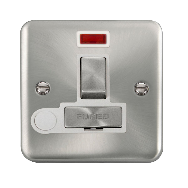 Click Deco Plus Satin Chrome Switched Fused Spur with Neon and Flex Outlet DPSC552WH