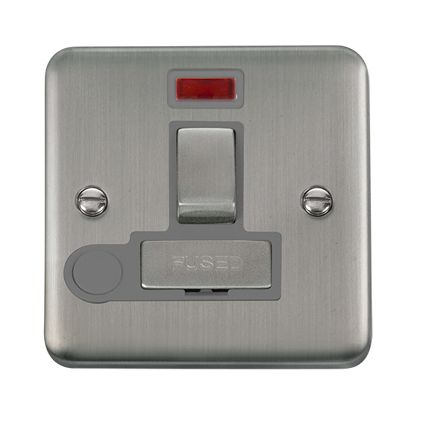 Click Deco Plus Stainless Steel Switched Fused Spur with Neon and Flex Outlet DPSS552GY
