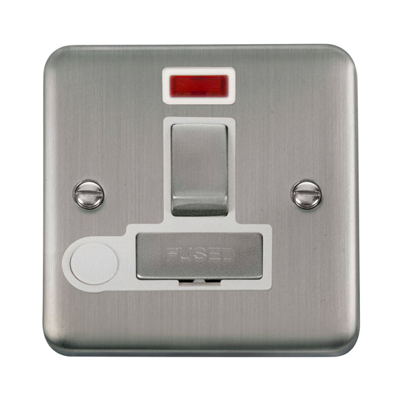 Click Deco Plus Stainless Steel Switched Fused Spur with Neon and Flex Outlet DPSS552WH
