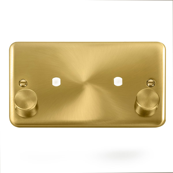 Click Deco Plus Satin Brass Twin Dimmer Plate 1630W Max DPSB186