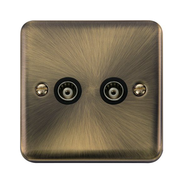 Click Deco Plus Antique Brass Twin Isolated Coaxial Outlet DPAB159BK