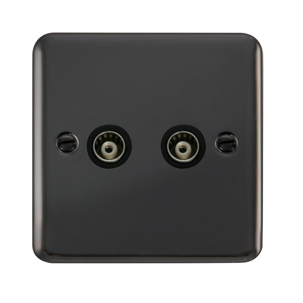 Click Deco Plus Black Nickel Twin Isolated Coaxial Outlet DPBN159BK