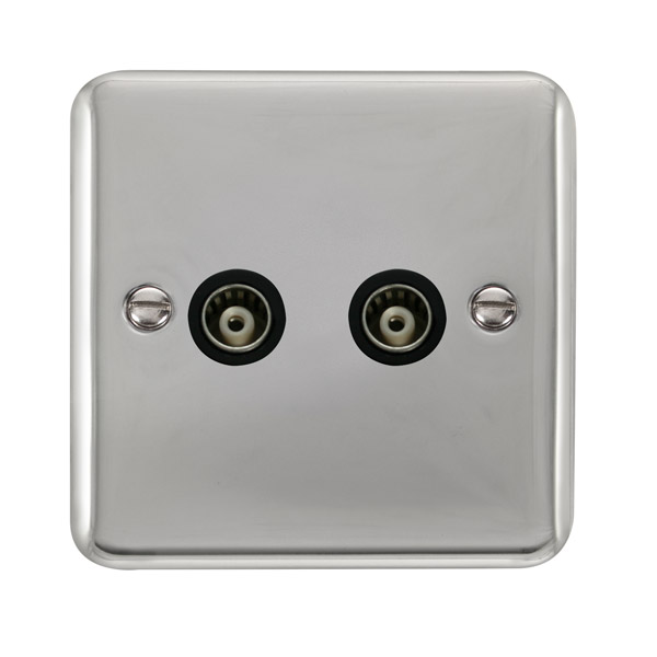 Click Deco Plus Polished Chrome Twin Isolated Coaxial Outlet DPCH159BK