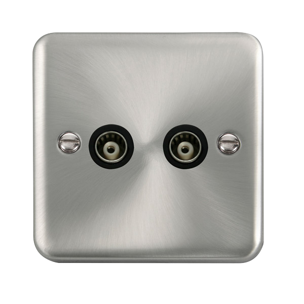 Click Deco Plus Satin Chrome Twin Isolated Coaxial Outlet DPSC159BK