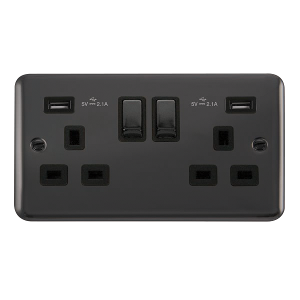 Click Deco Plus Black Nickel Twin USB Double Switched Socket DPBN580BK