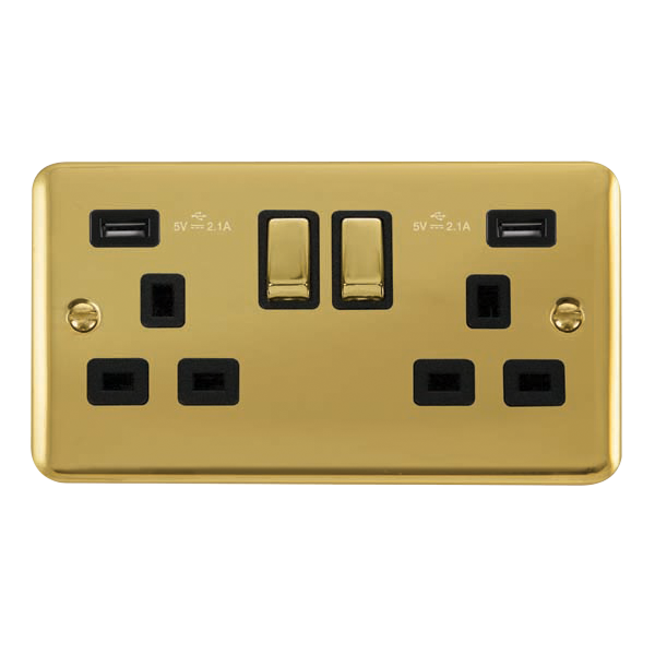 Click Deco Plus Polished Brass Twin USB Double Switched Socket DPBR580BK