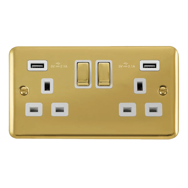 Click Deco Plus Polished Brass Twin USB Double Switched Socket DPBR580WH