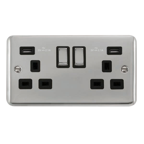 Click Deco Plus Polished Chrome Twin USB Double Switched Socket DPCH580BK