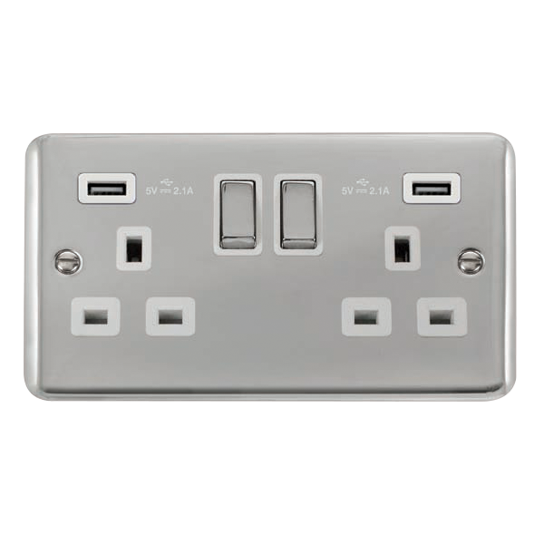 Click Deco Plus Polished Chrome Twin USB Double Switched Socket DPCH580WH