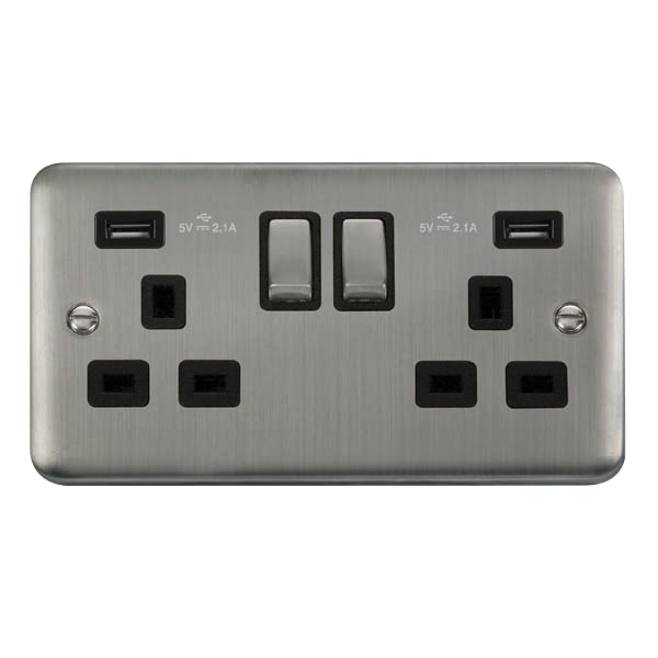 Click Deco Plus Stainless Steel Twin USB Double Switched Socket DPSS580BK