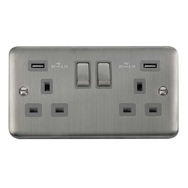 Click Deco Plus Stainless Steel Twin USB Double Switched Socket DPSS580GY