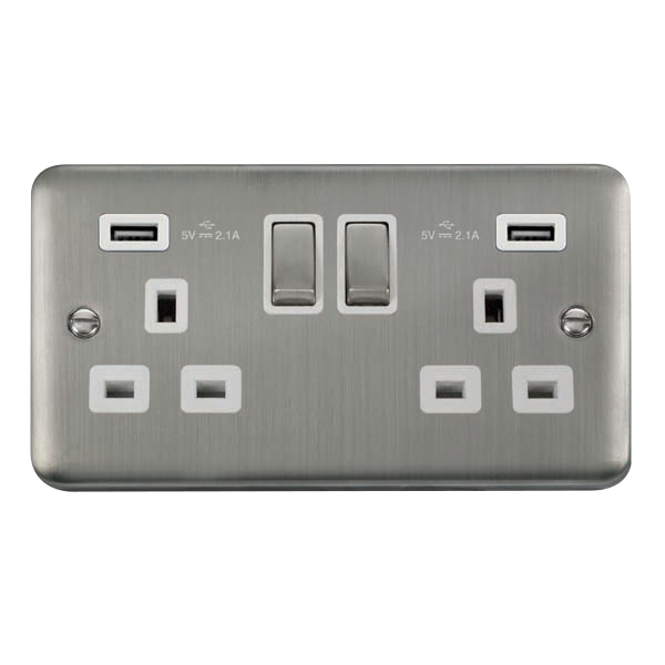 Click Deco Plus Stainless Steel Twin USB Double Switched Socket DPSS580WH
