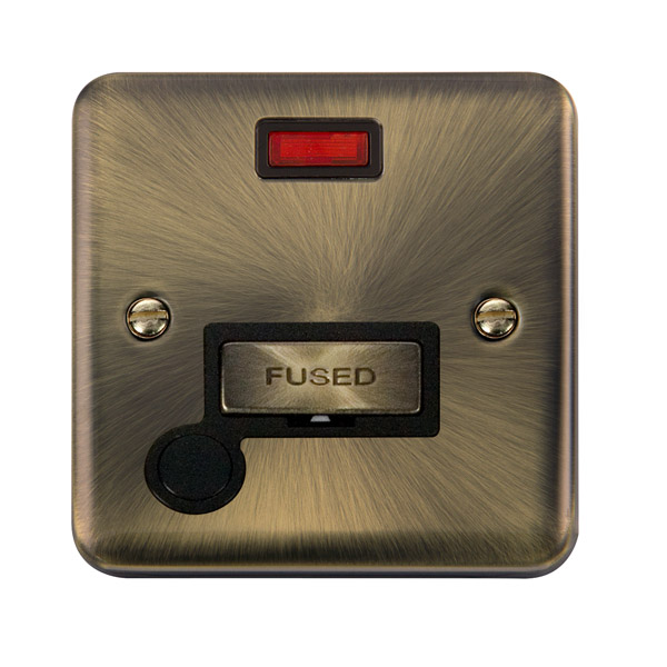 Click Deco Plus Antique Brass Unswitched Fused Spur with Neon and Flex Outlet DPAB553BK
