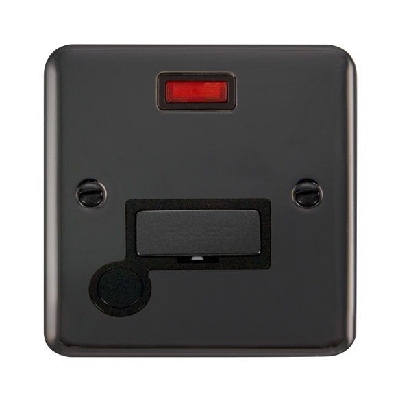 Click Deco Plus Black Nickel Unswitched Fused Spur with Neon and Flex Outlet DPBN553BK