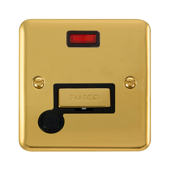 Click Deco Plus Polished Brass Unswitched Fused Spur with Neon and Flex Outlet DPBR553BK