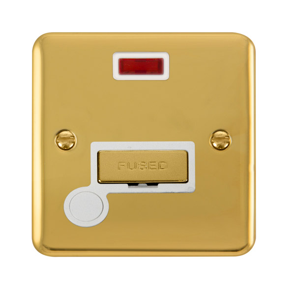 Click Deco Plus Polished Brass Unswitched Fused Spur with Neon and Flex Outlet DPBR553WH