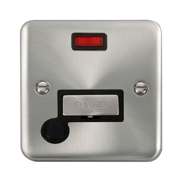 Click Deco Plus Satin Chrome Unswitched Fused Spur with Neon and Flex Outlet DPSC553BK