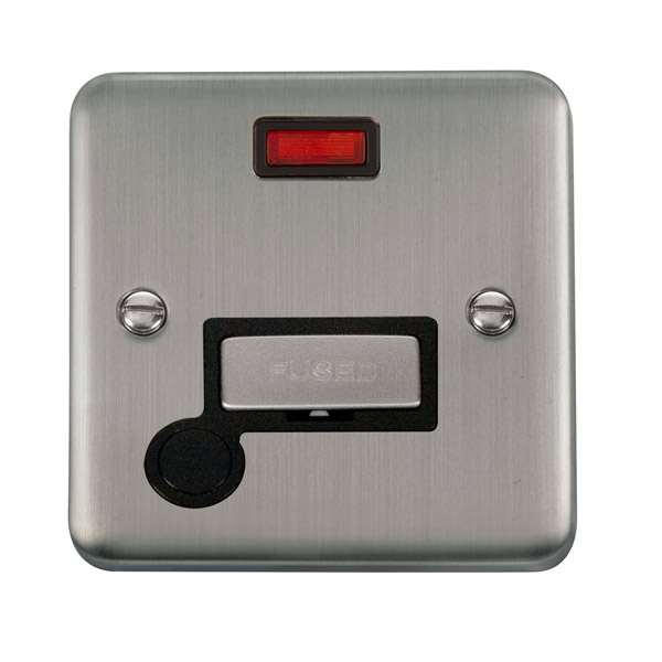 Click Deco Plus Stainless Steel Unswitched Fused Spur with Neon and Flex Outlet DPSS553BK
