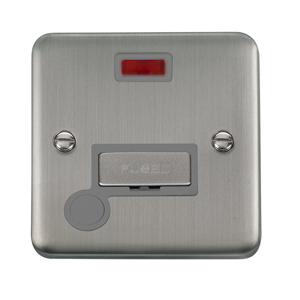 Click Deco Plus Stainless Steel Unswitched Fused Spur with Neon and Flex Outlet DPSS553GY