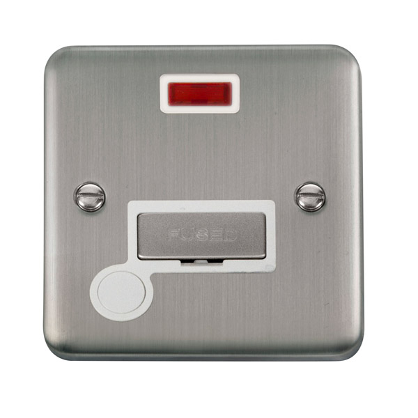 Click Deco Plus Stainless Steel Unswitched Fused Spur with Neon and Flex Outlet DPSS553WH