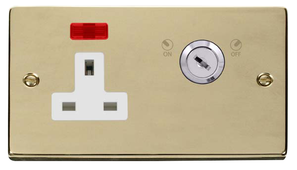 Click Deco Pol/Brass 13A 2G Key Lockable Socket Neon VPBR675WH