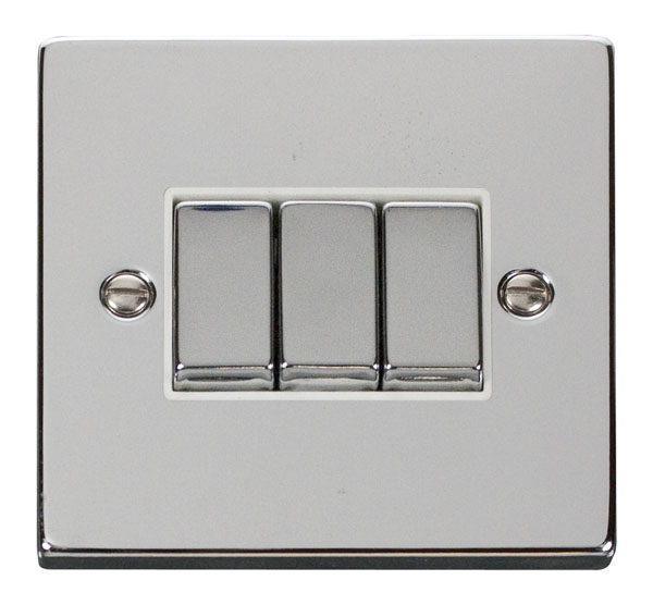 Click Deco Polished Chrome 3 Gang 2 Way Switch VPCH413WH