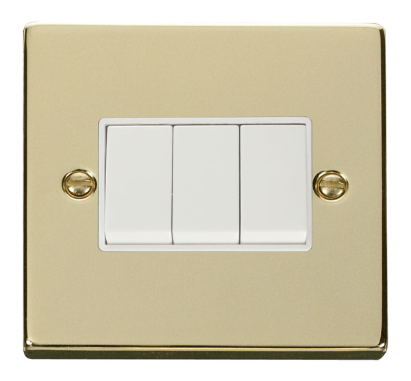 Click Deco Polished Brass 3 Gang 2 Way Switch VPBR013WH