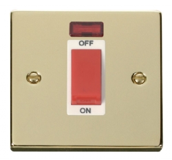 Click Deco Polished Brass 1 Gang 45A DP Switch + Neon VPBR201WH