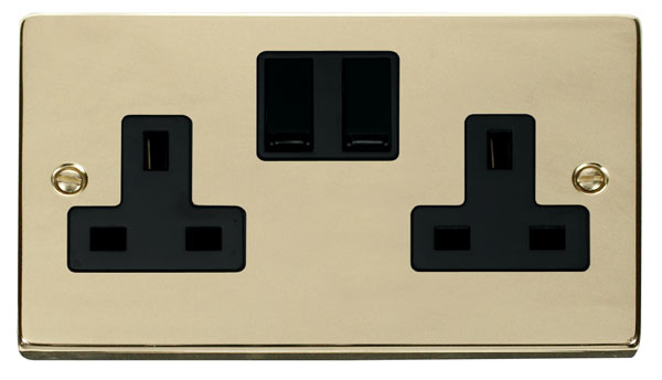 Click Deco Polished Brass 13A Double Switched Socket VPBR036BK