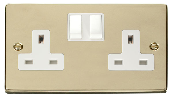 Click Deco Polished Brass 13A Double Switched Socket VPBR036WH