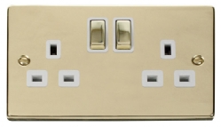 Click Deco Polished Brass 13A Double Switched Socket VPBR536WH