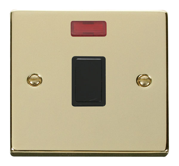 Click Deco Polished Brass 20A Double Pole Switch Neon VPBR623BK