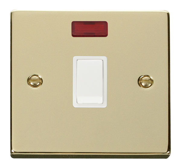 Click Deco Polished Brass 20A Double Pole Switch Neon VPBR623WH