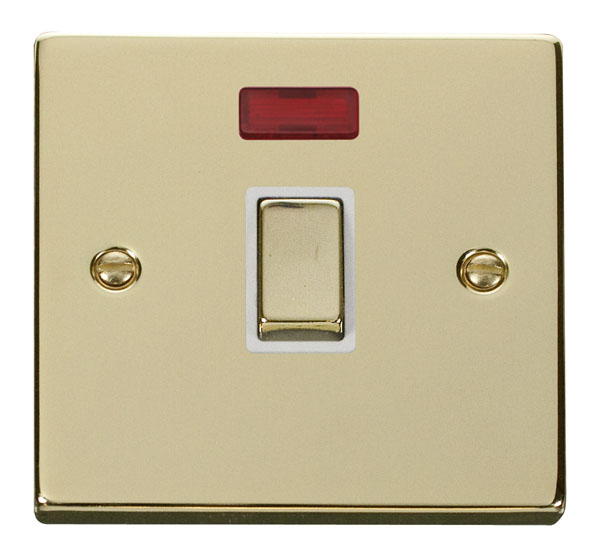 Click Deco Polished Brass 20A Double Pole Switch Neon VPBR723WH