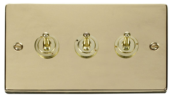 Click Deco Polished Brass 3 Gang 2 Way Toggle Switch VPBR423