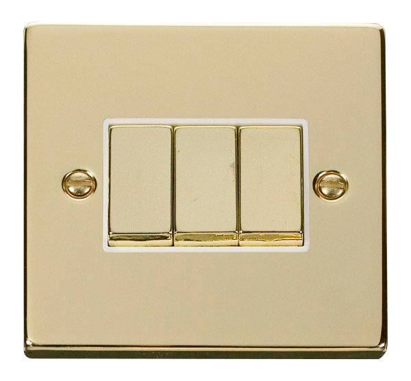 Click Deco Polished Brass 3 Gang 2 Way Switch VPBR413WH