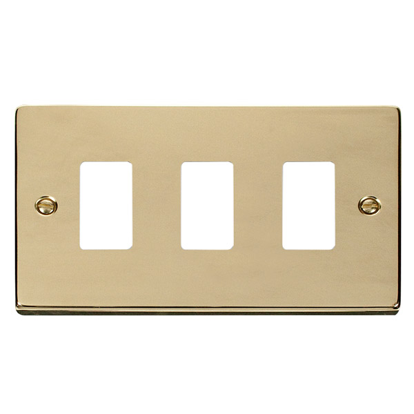 Click Deco Polished Brass 3 Gang Grid Pro Front Plate VPBR20403