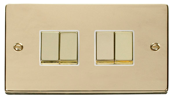 Click Deco Polished Brass 4 Gang 2 Way Switch VPBR414WH