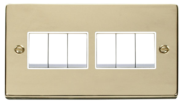 Click Deco Polished Brass 6 Gang 2 Way Switch VPBR105WH