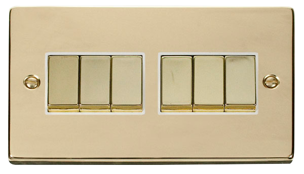 Click Deco Polished Brass 6 Gang 2 Way Switch VPBR416WH